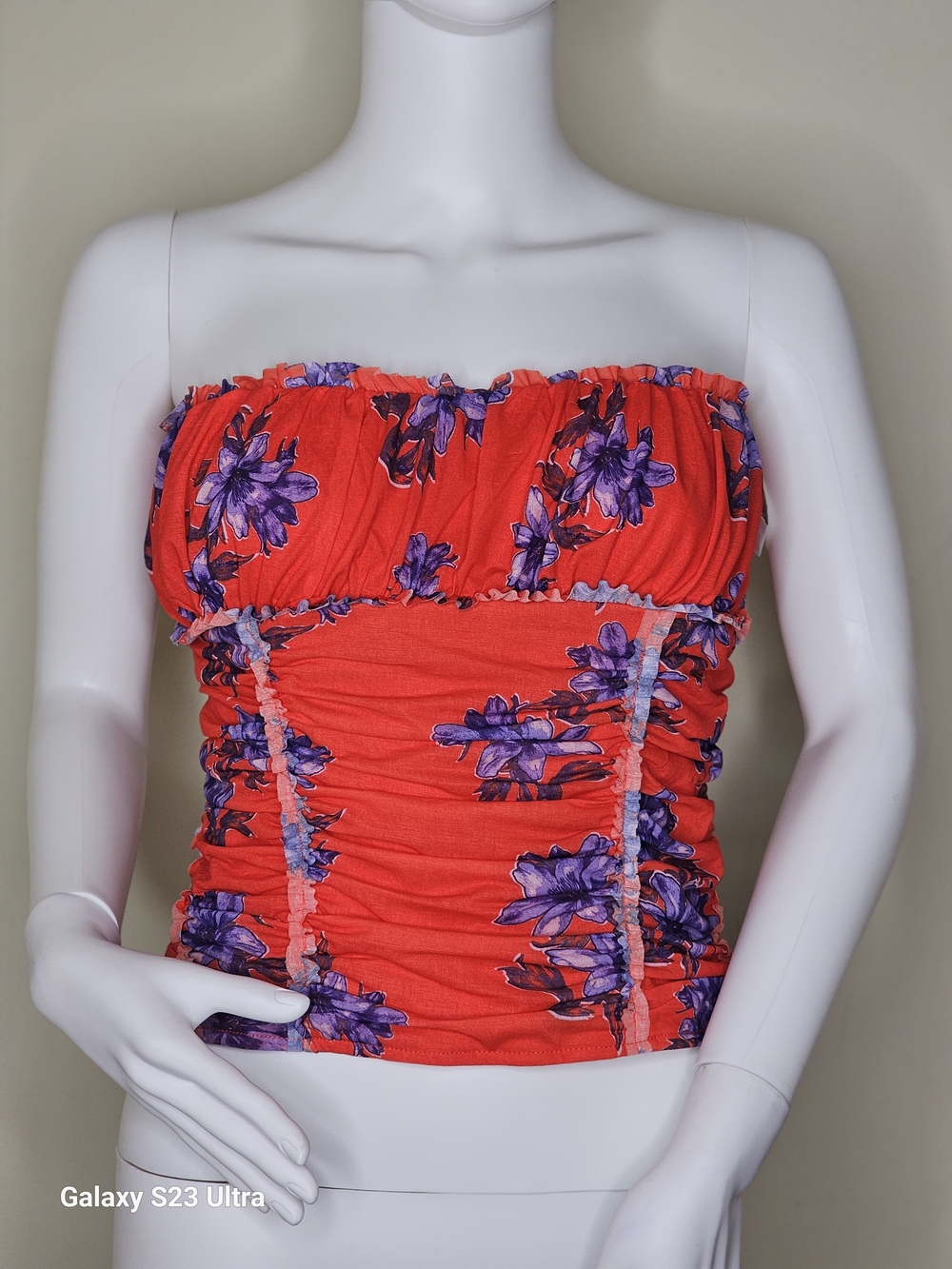 Free People Scottie Red/Blue Strapless Ruched Crop Top